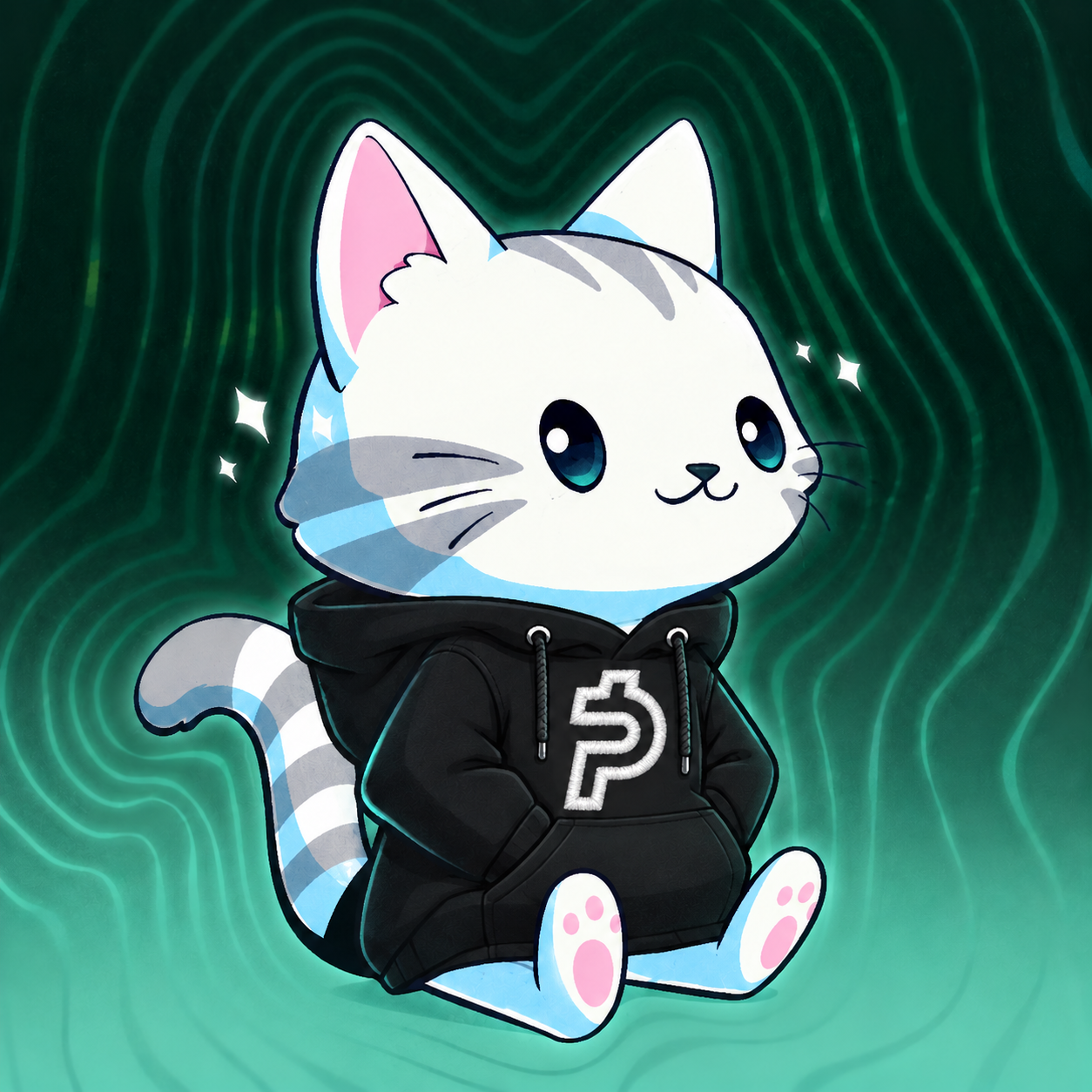 HypurrPaid cat mascot in a black hoodie